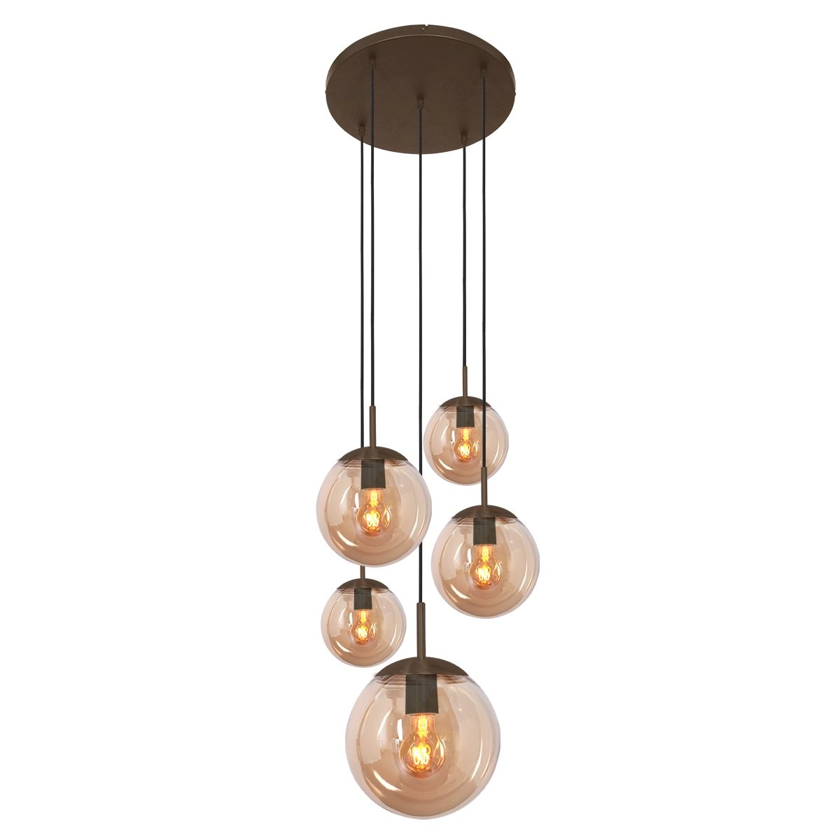 5-light vide pendant lamp Bollique Cocoa with amber glass
