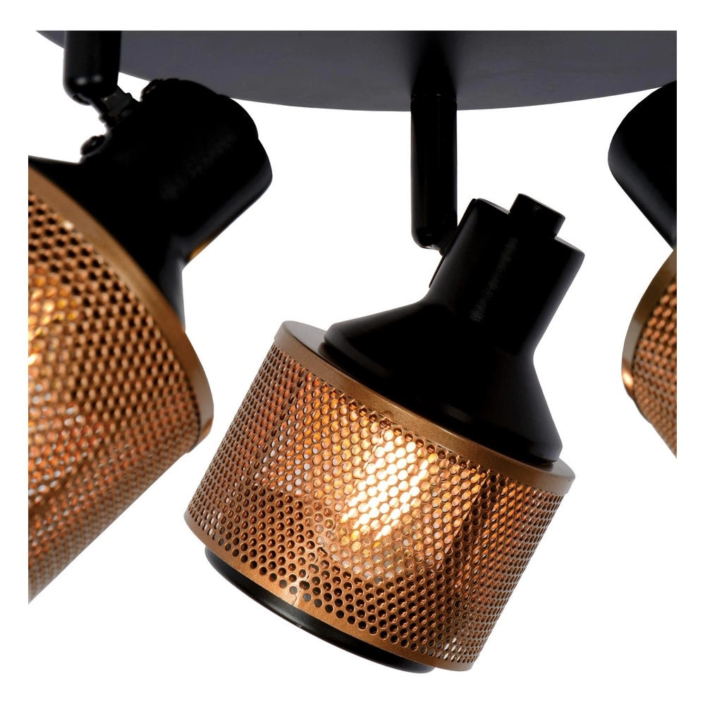 Ceiling lamp Rafa 3-light black with copper Lucide 5411212771315