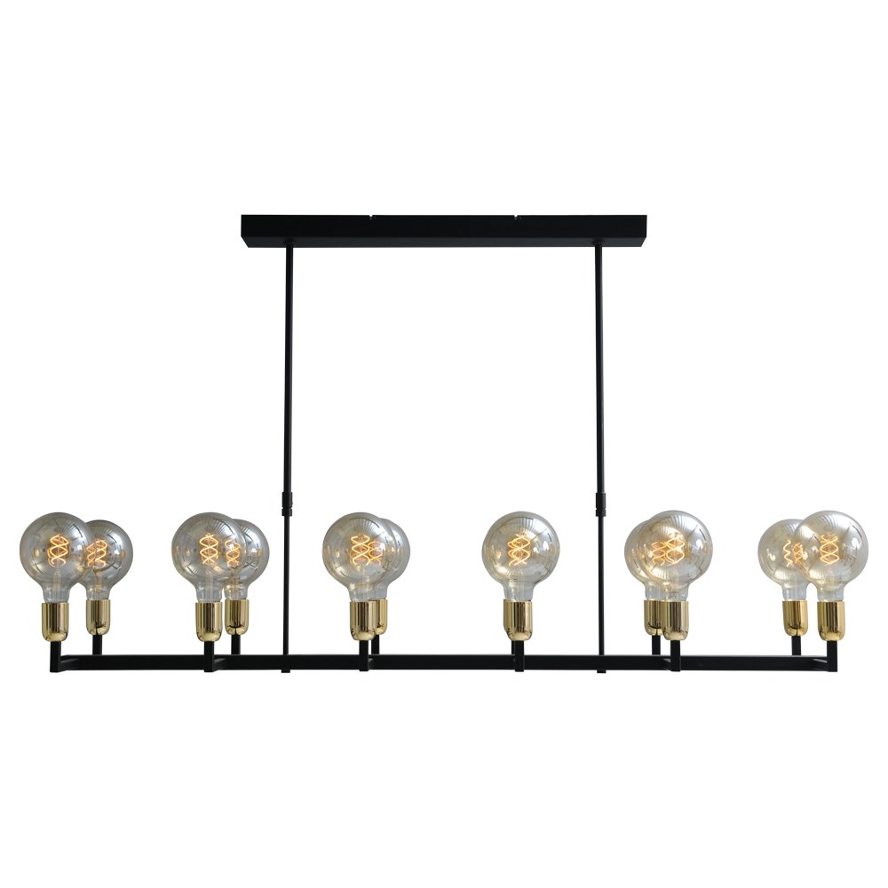 Black dining room hanging lamp Tube 12-light gold fittings