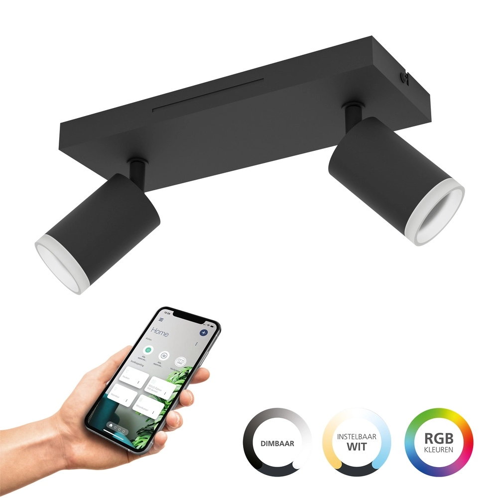 Smart surface-mounted spotlight Melitello-Z black 2-lights