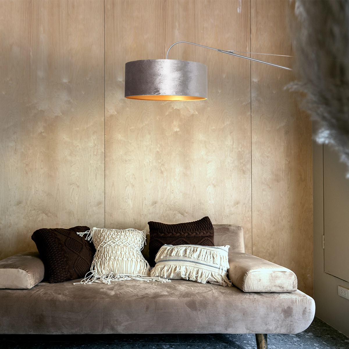Wall lamp Elegant Classy 50cm stainless steel with taupe velvet shade Steinhauer 8712746146011