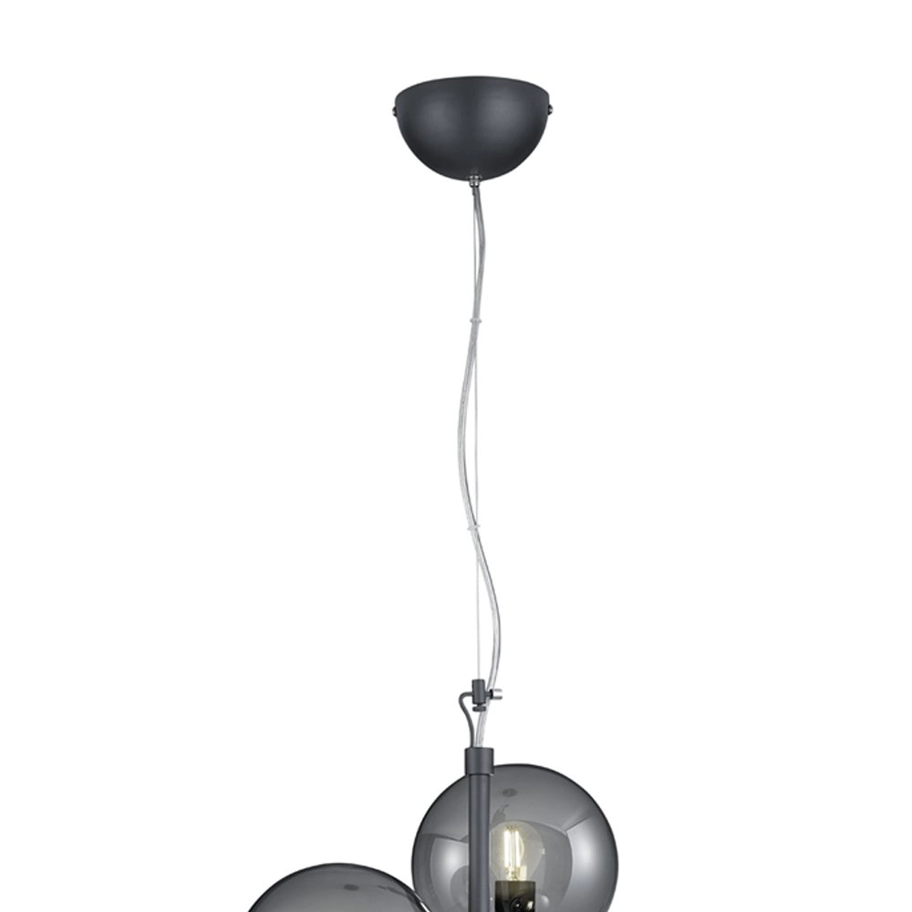 Pendant lamp Pure 3-light black with smoke glass Trio 4017807433067