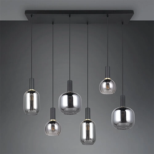 Dining room pendant lamp Diva 6-light - smoke glass Trio 4017807614572
