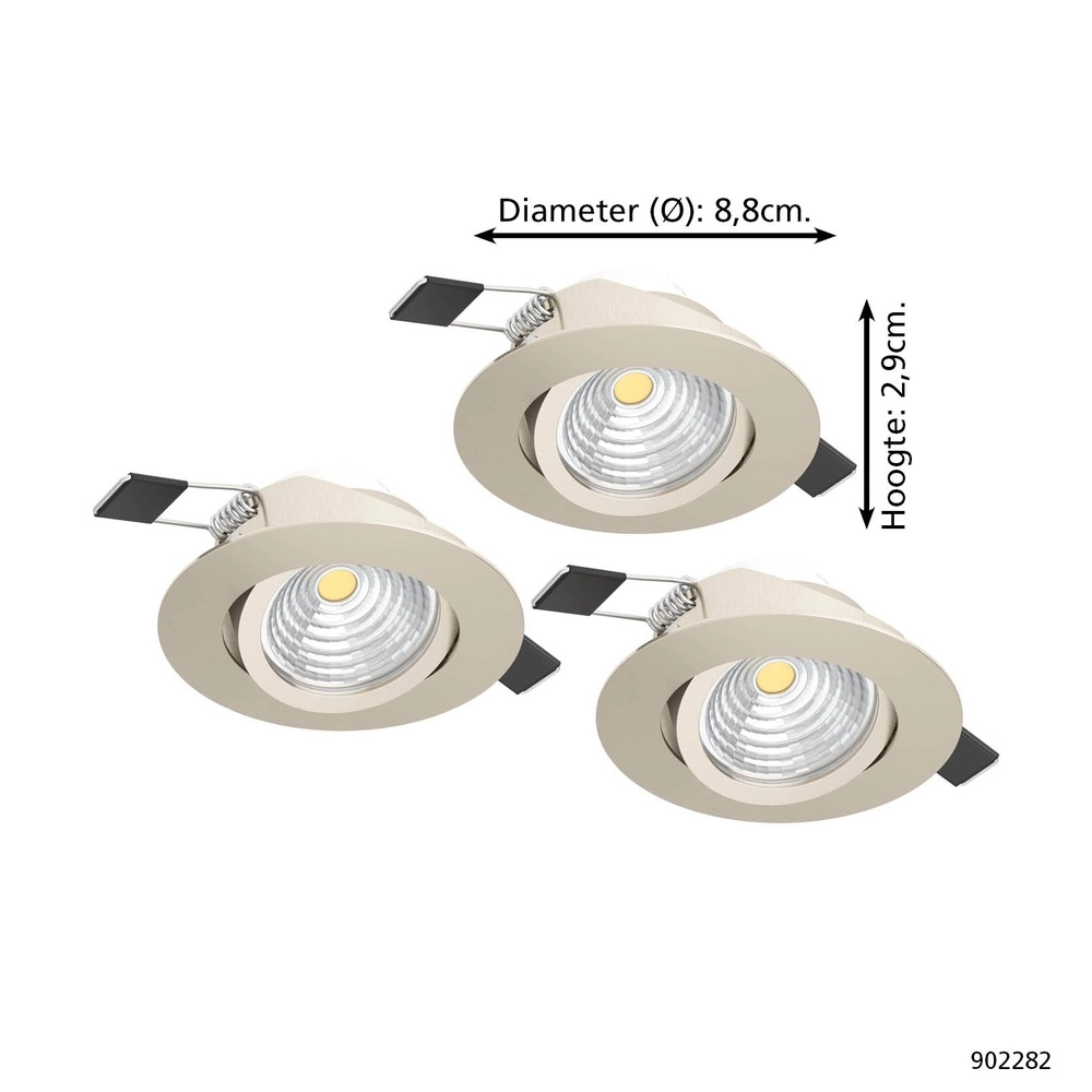 Set of 3 recessed spotlights Saliceto nickel Ø 8.8cm - 6.4W Eglo 9008606358922