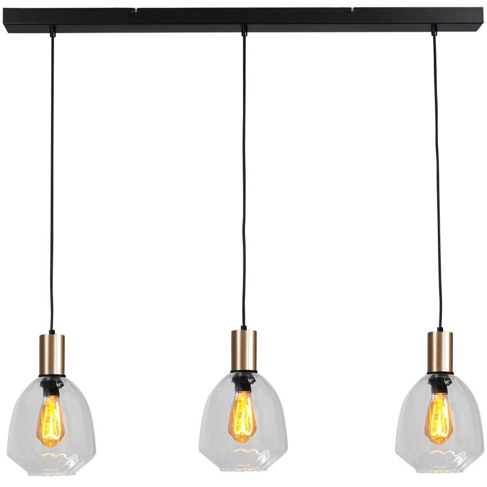 3-light hanging lamp - gold - Porto with Nicolette clear lenses