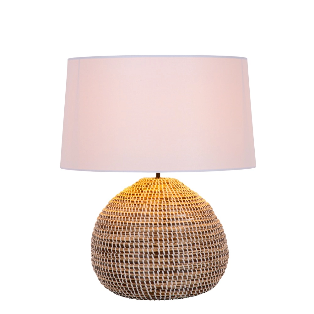 Seagrass table lamp Maduka Ø 45cm - brown with white shade