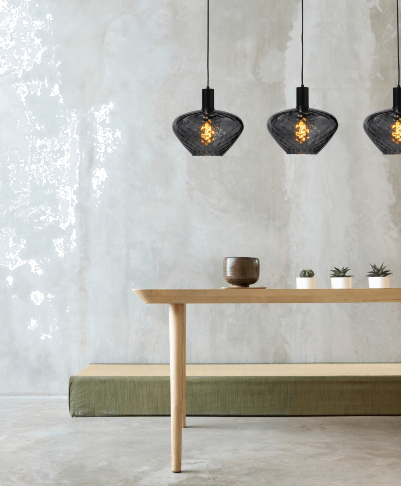 3-light hanging lamp - black - Porto with Blossom clear lenses Masterlight 8718121269528
