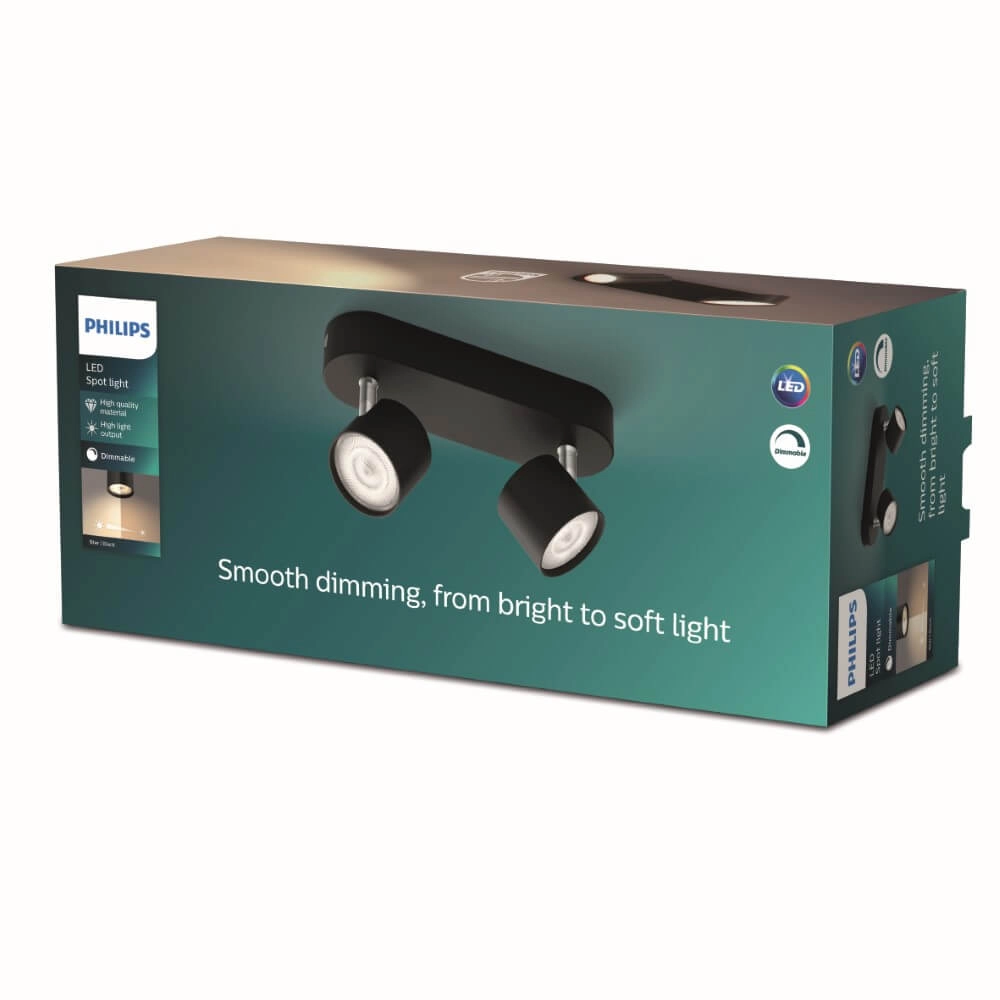 Black led ceiling spot Star 2-light Philips 8719514435391