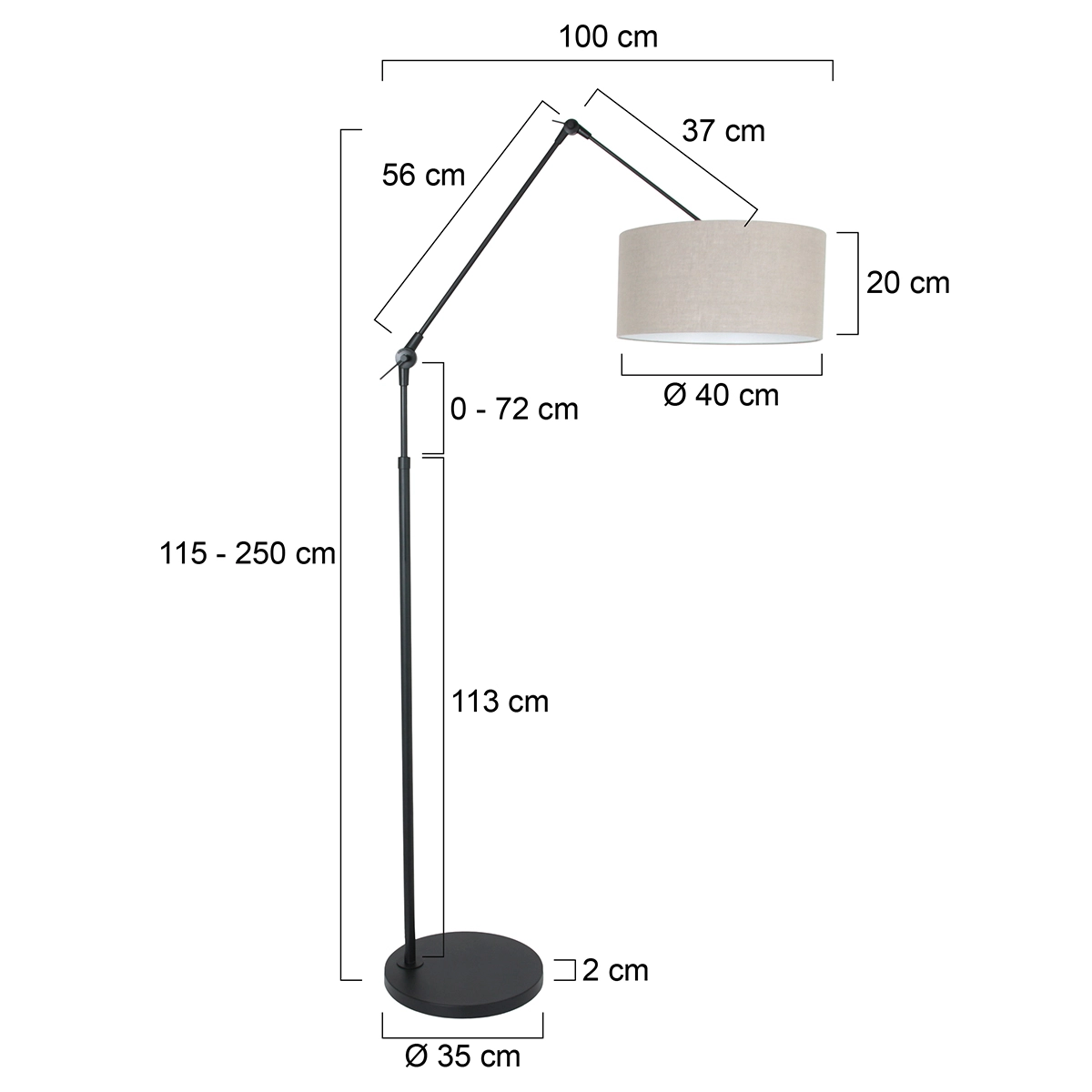 Floor Reading Lamp Prestige Chic black with 40cm taupe lampshade Steinhauer 8712746145830