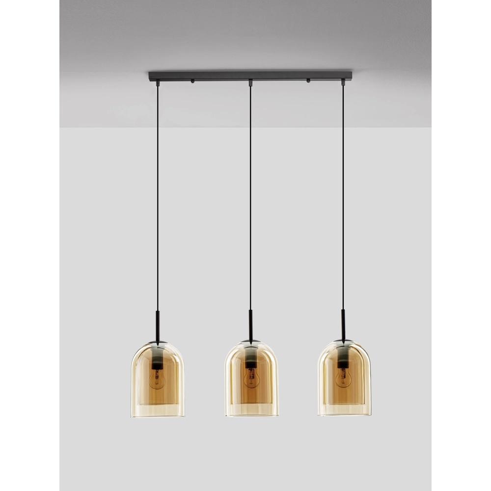 Pendant lamp Velor 3-light black with amber glass straight Lyora 5212017431226