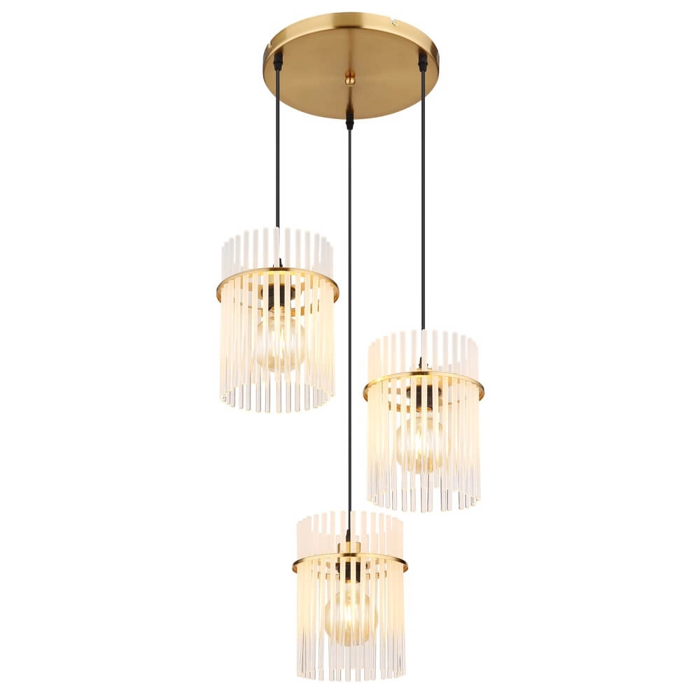 Golden pendant lamp Gorley round with glass 3-lights