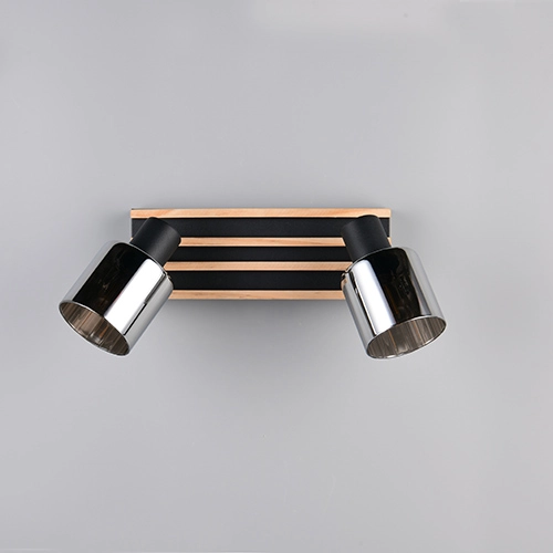 Ceiling lamp 2-lights Travia black with wood Trio 4017807682595