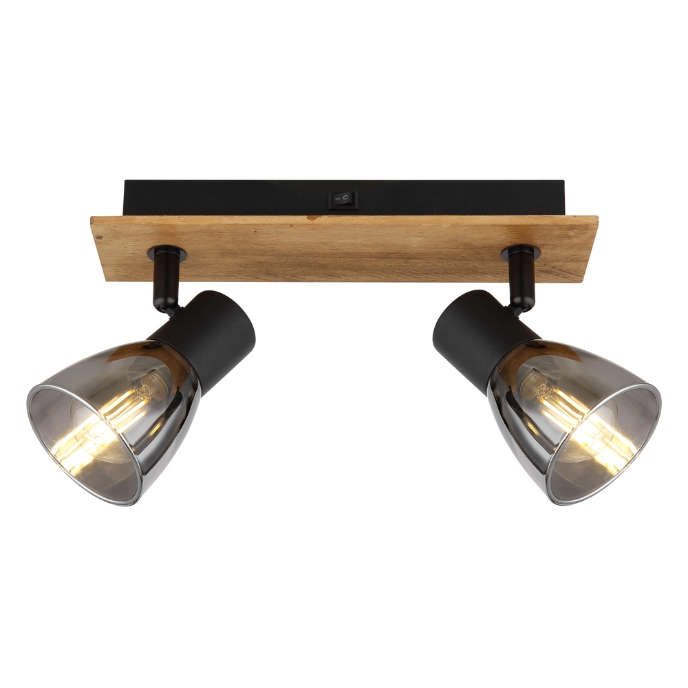 Ceiling lamp Claude 2-light black with wood Globo 9007371443208