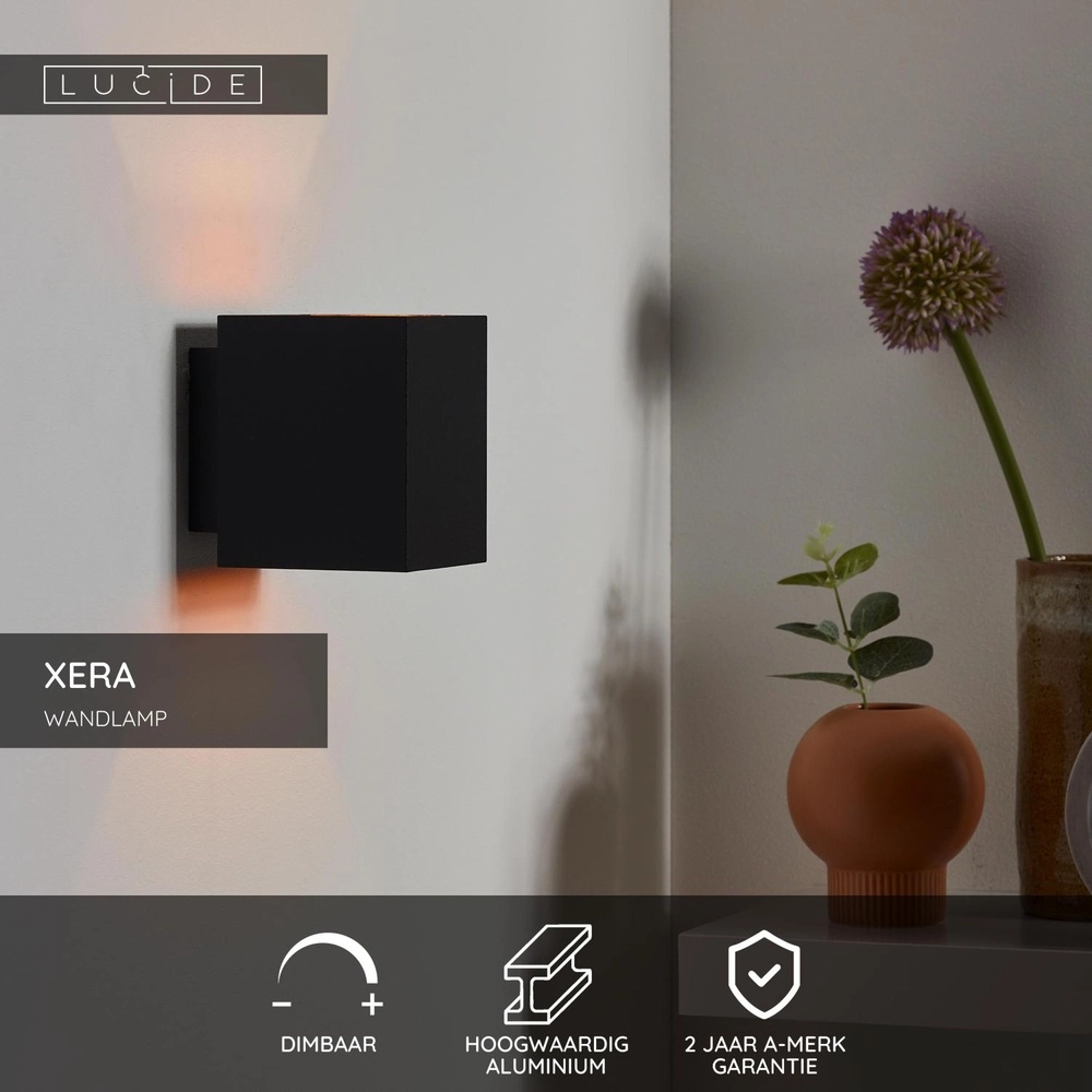 Wall lamp Xera 8cm black Lucide 5411212233660