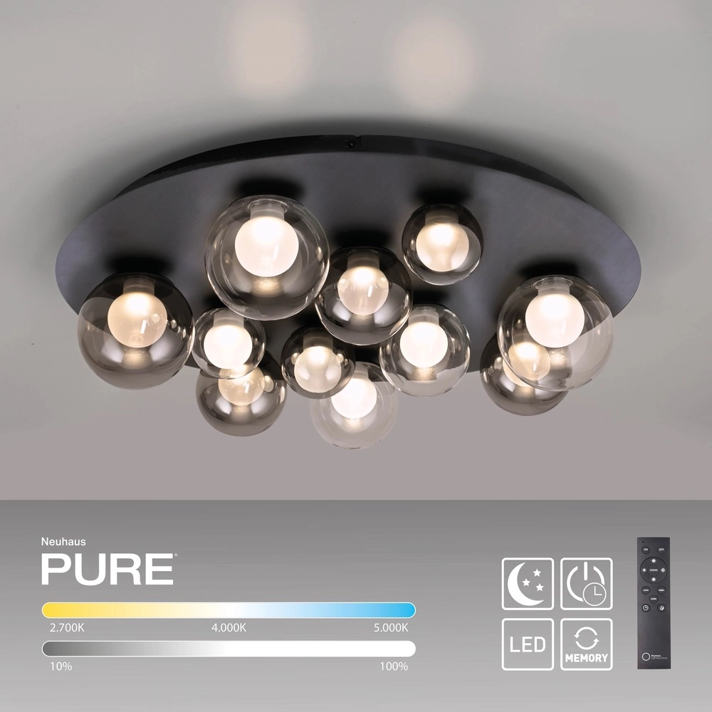 11-light ceiling lamp Pure Popup Mystic grey with smoke glass Paul Neuhaus 4012248397176