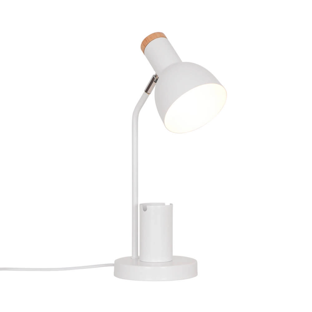 White desk lamp Devone with pen holder