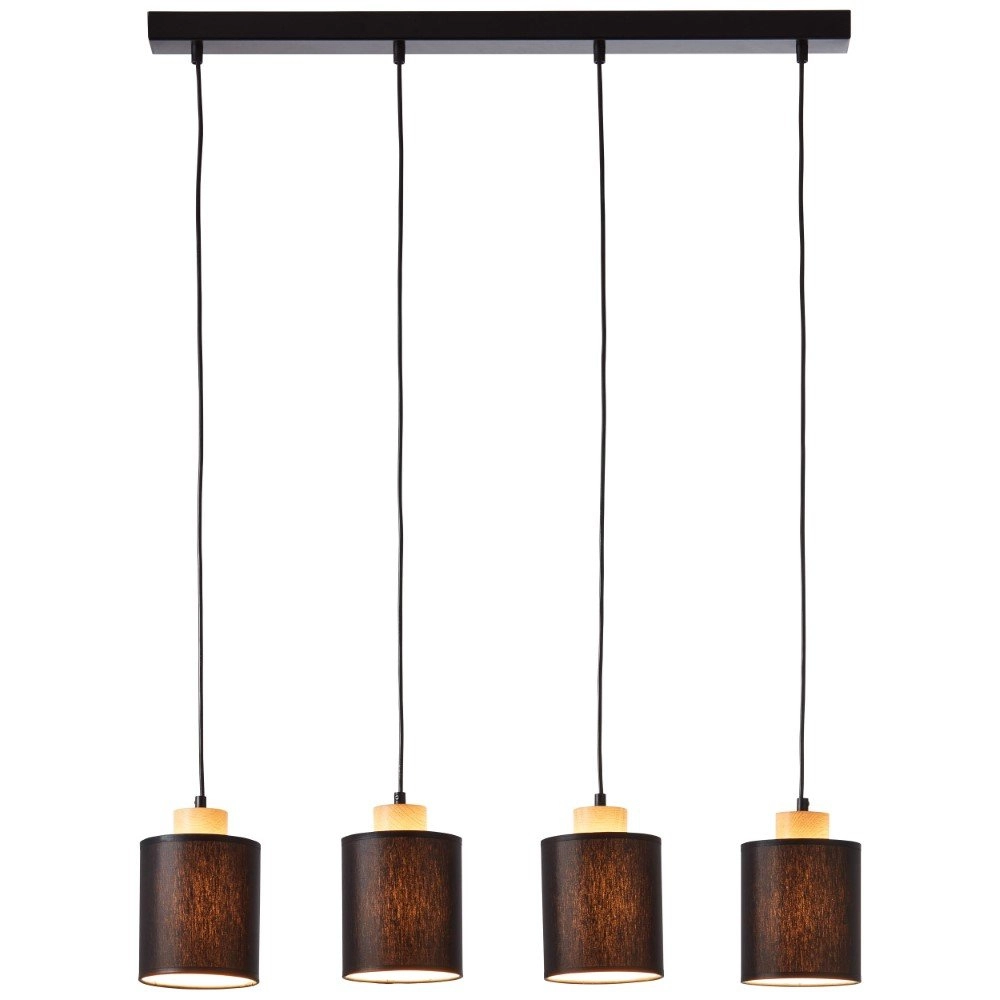 4-light hanging lamp Vonnie black with wood