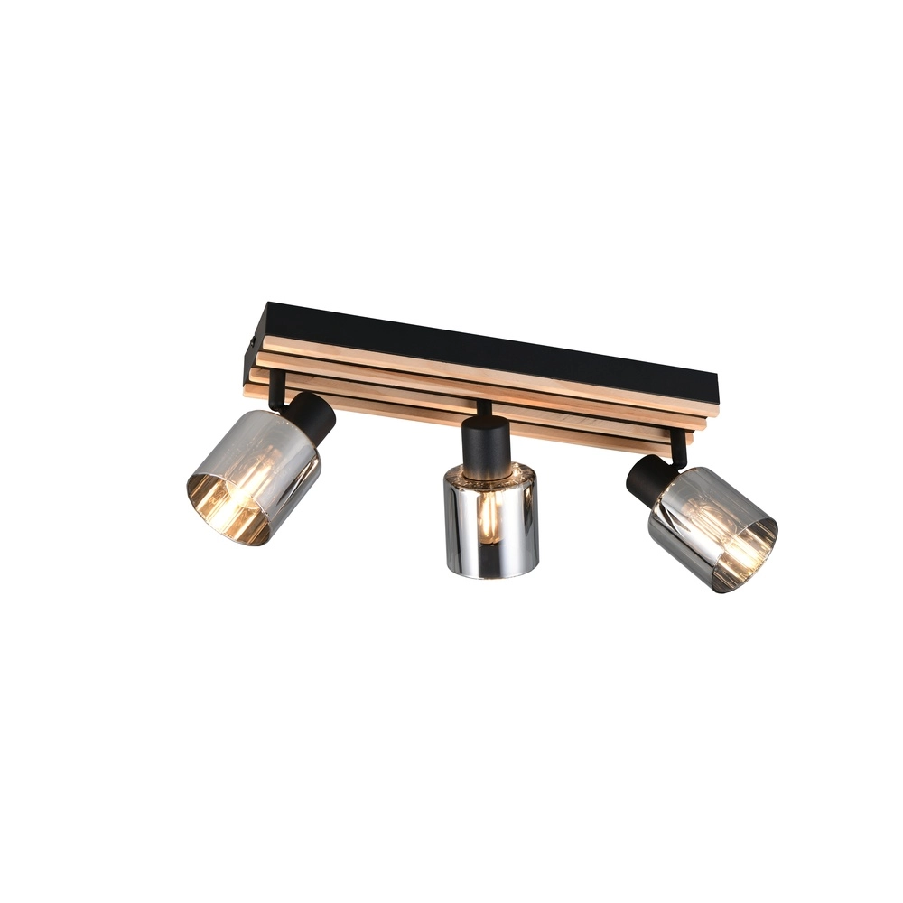 Ceiling lamp 3-lights Travia black with wood Trio 4017807682601