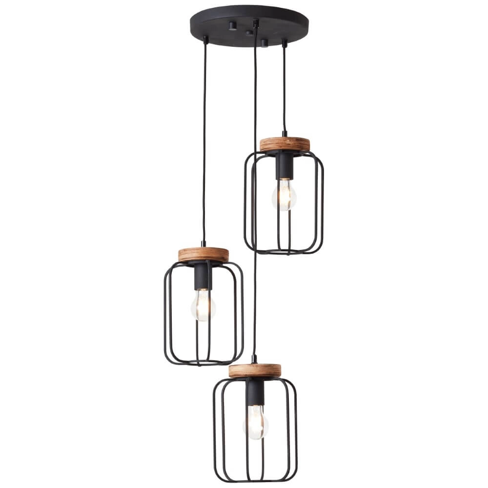 Hanging lamp Tosh Disk 3-light black with wood brown