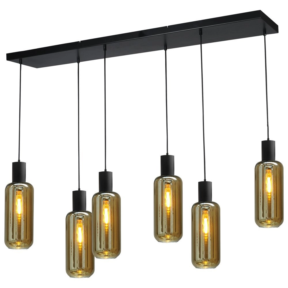 Black dining room hanging lamp Bounty 6-light cylindrical glass