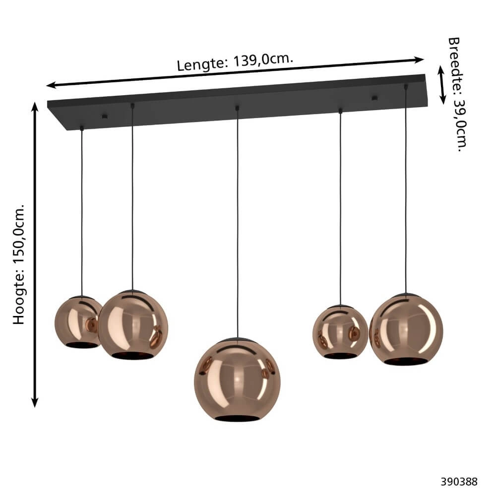 Copper hanging lamp Cordoba 5-light Stars of Light 9008606295180