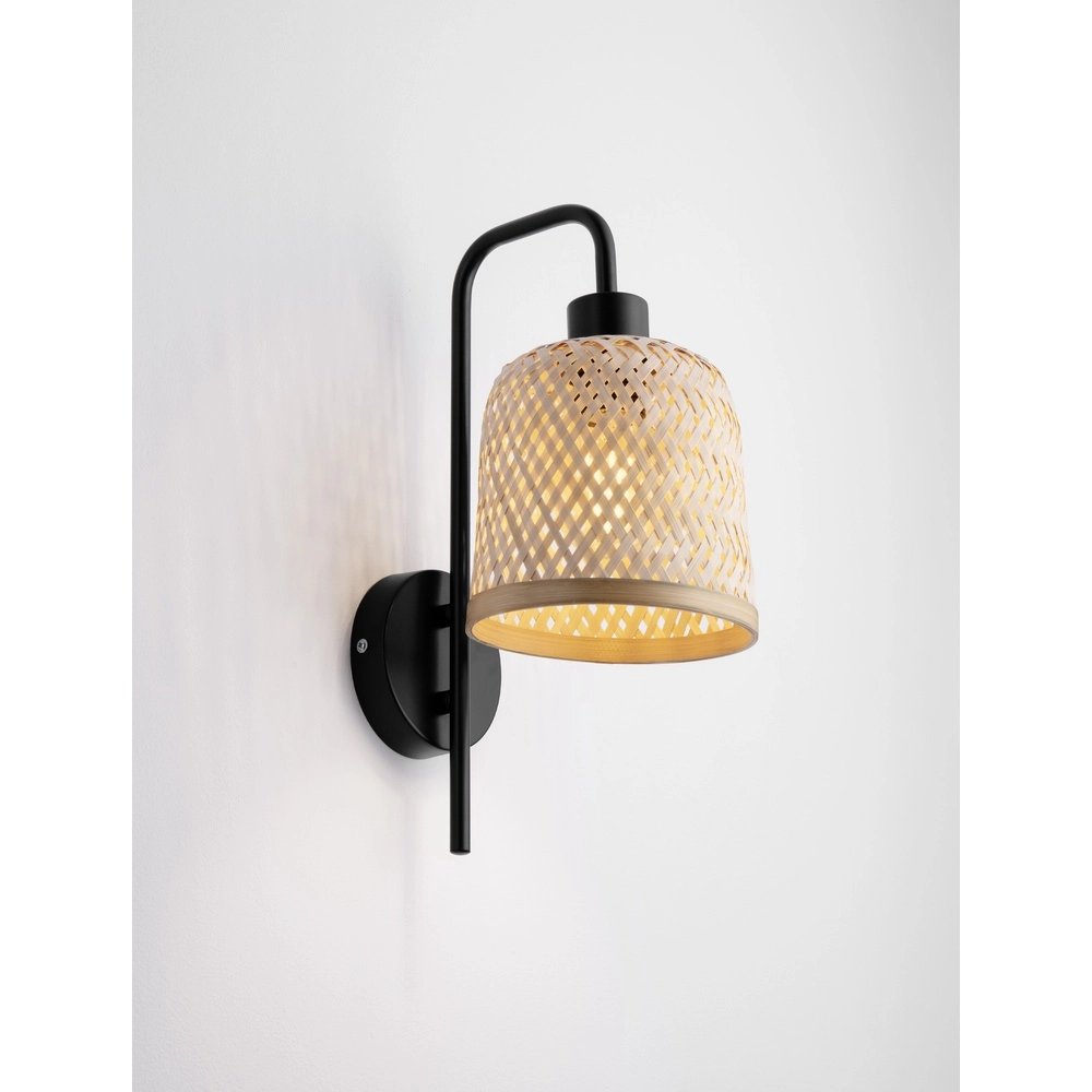 Wall lamp Intra black with bamboo cap