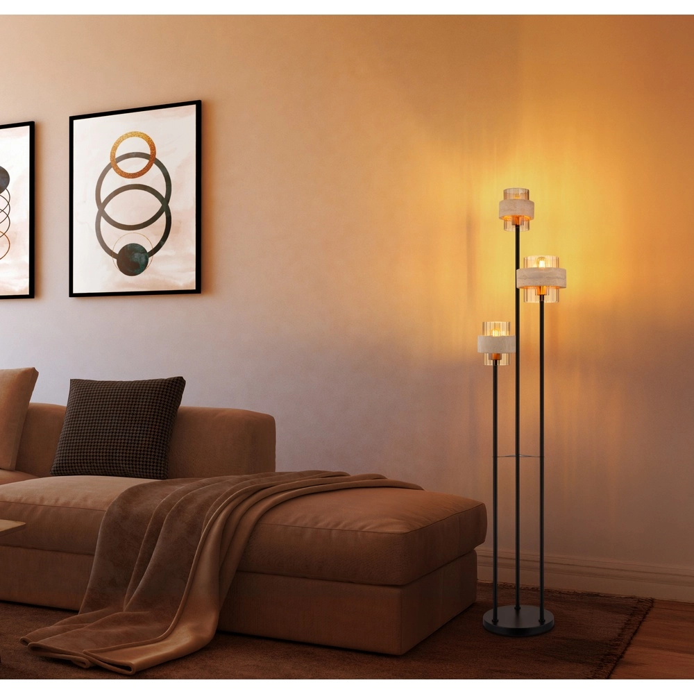 3-light floor lamp Daren black with marble Globo 9007371580675