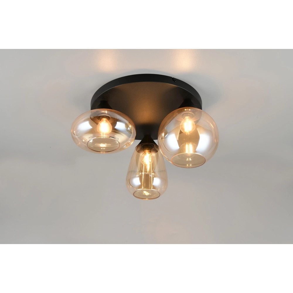 3-light ceiling lamp Lumina black with amber glass Trio 4017807663150