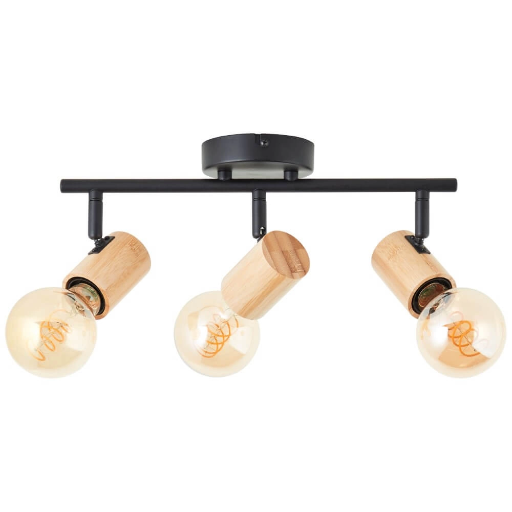 Ceiling light Kerry 3-light black with wood Brilliant 4004353409035