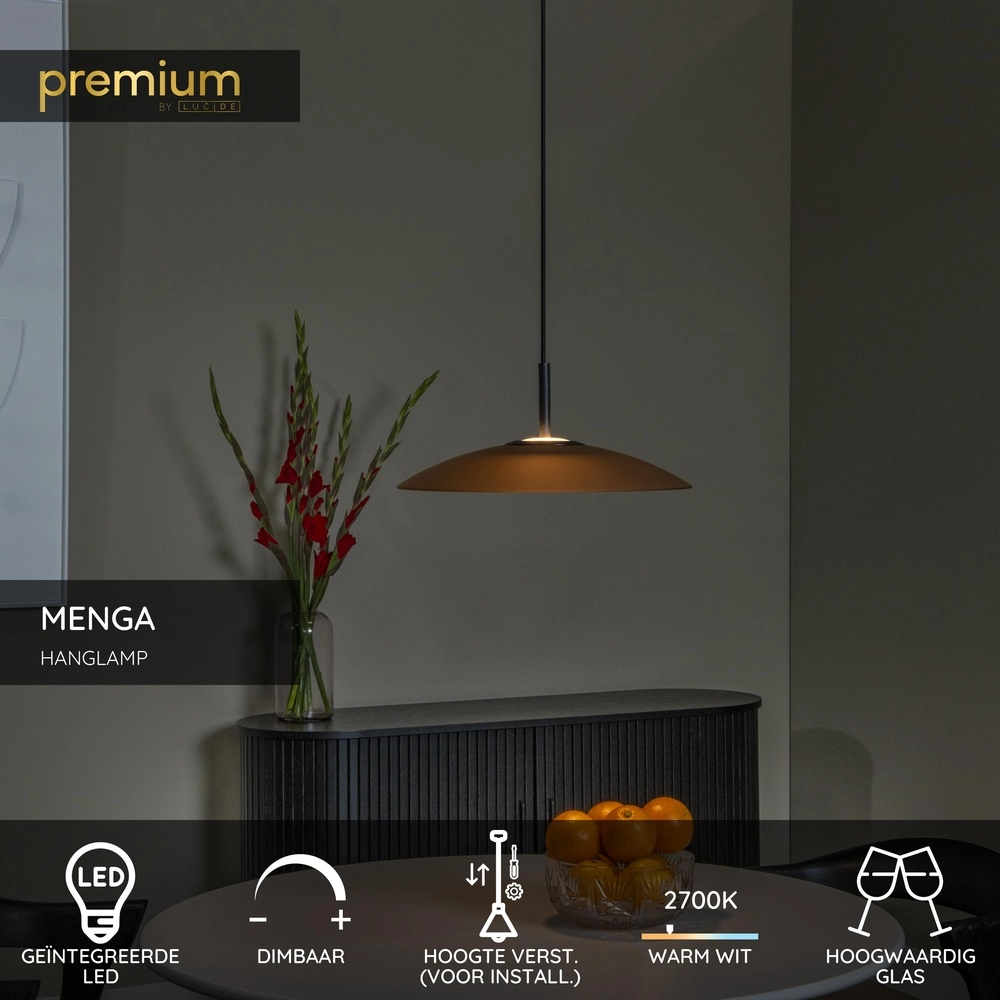 Sleek pendant lamp Menga Ø 40cm amber glass Premium by Lucide 5411212251190