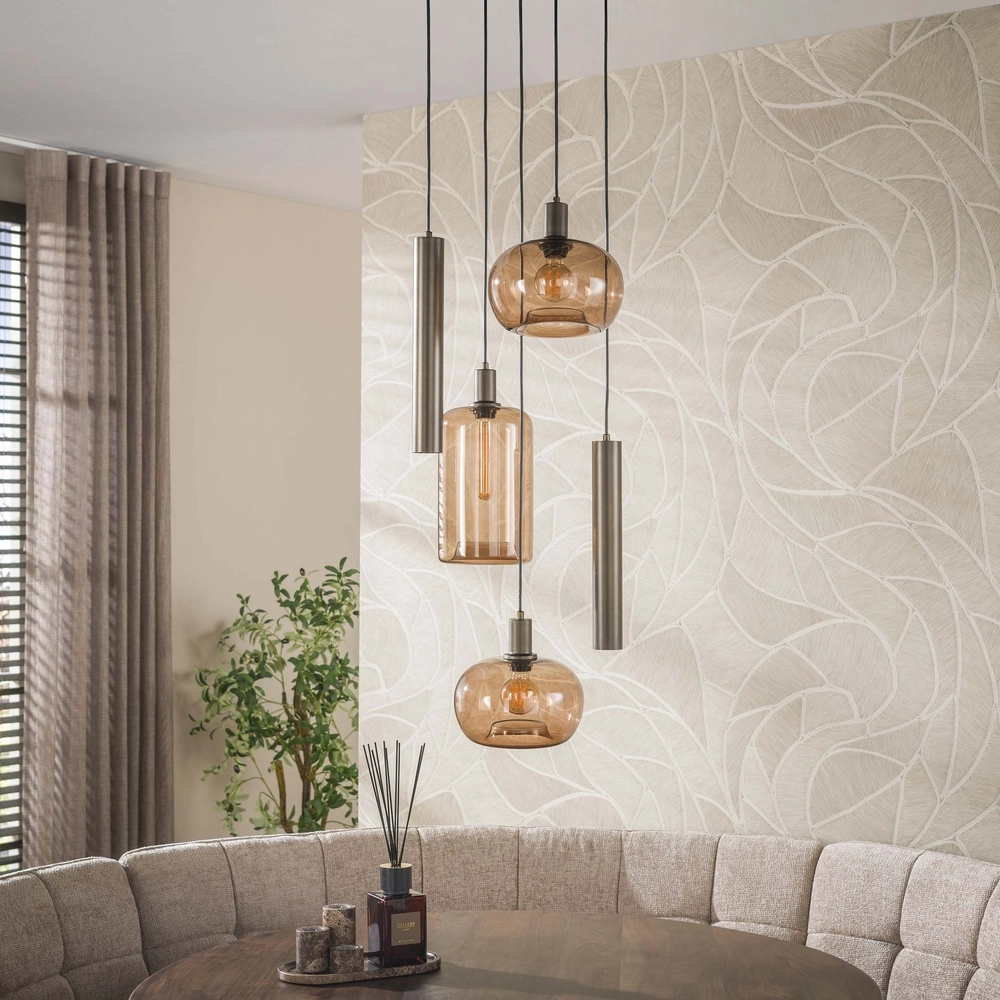 Design hanglamp Serene 5-lichts sienna bruin Lyora 8716803514805
