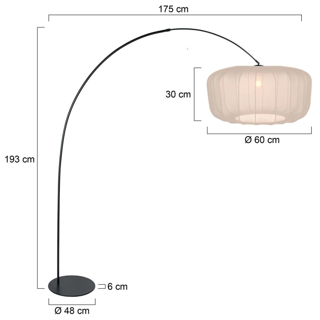 Black arc lamp Curve with cream shade Ø60cm Steinhauer 8712746183146