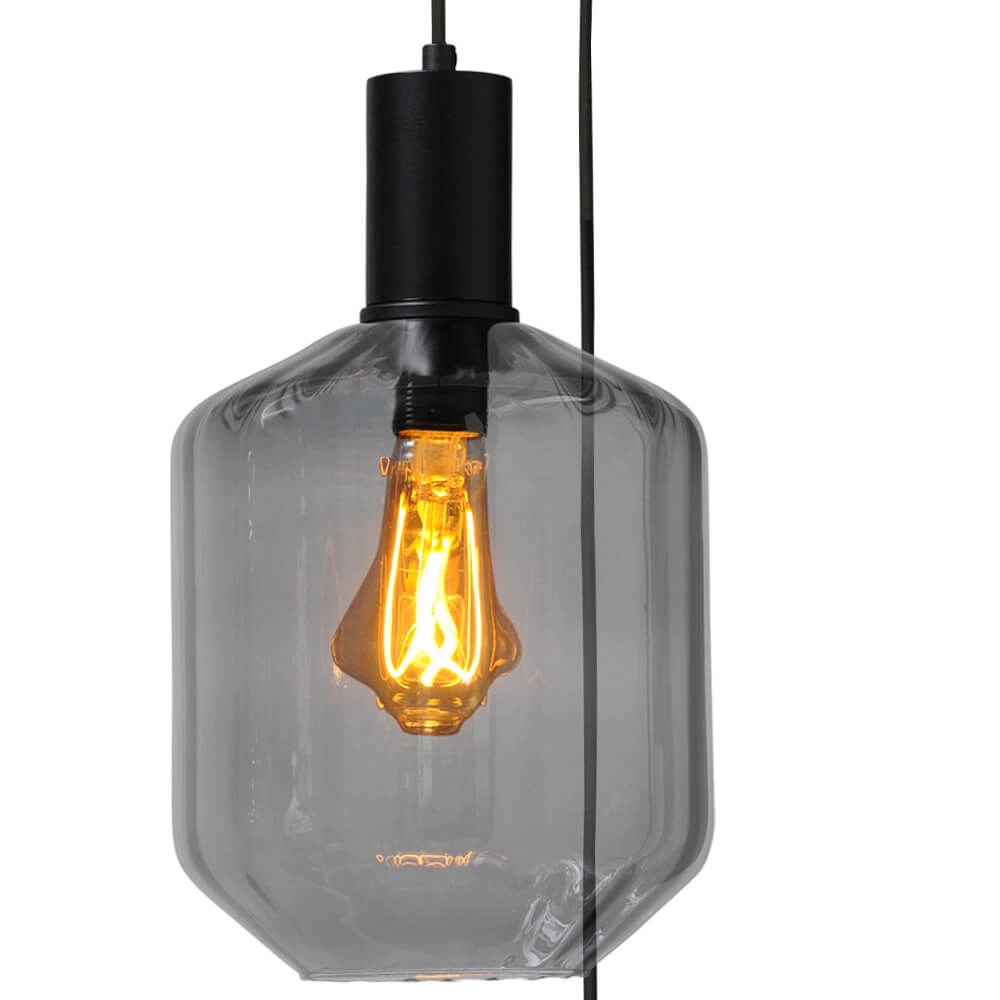 3-light loft hanging lamp - black - Porto with Jagger smoke glasses Masterlight 8718121270869