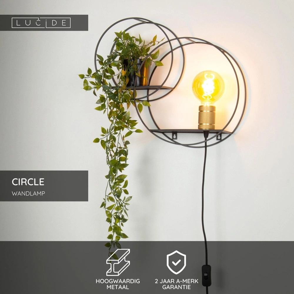 Unique wall lamp Circle black with shelves Lucide 5411212211408