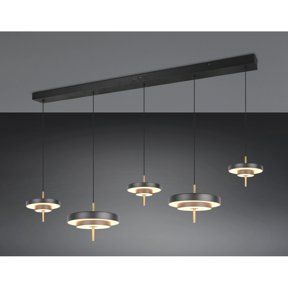 5-light pendant lamp Keaton black with gold