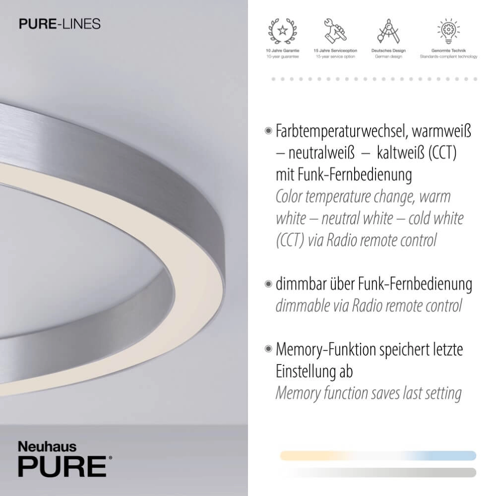 Round floor lamp Pure Lines Round Ø 70cm aluminum Paul Neuhaus 4012248373538