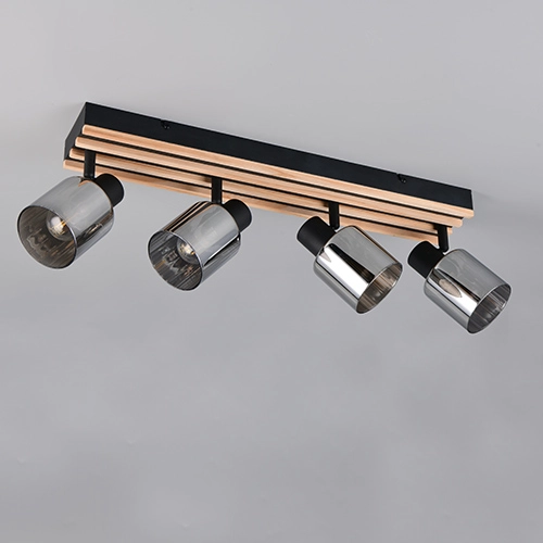 Ceiling lamp 4-lights Travia black with wood Trio 4017807682618