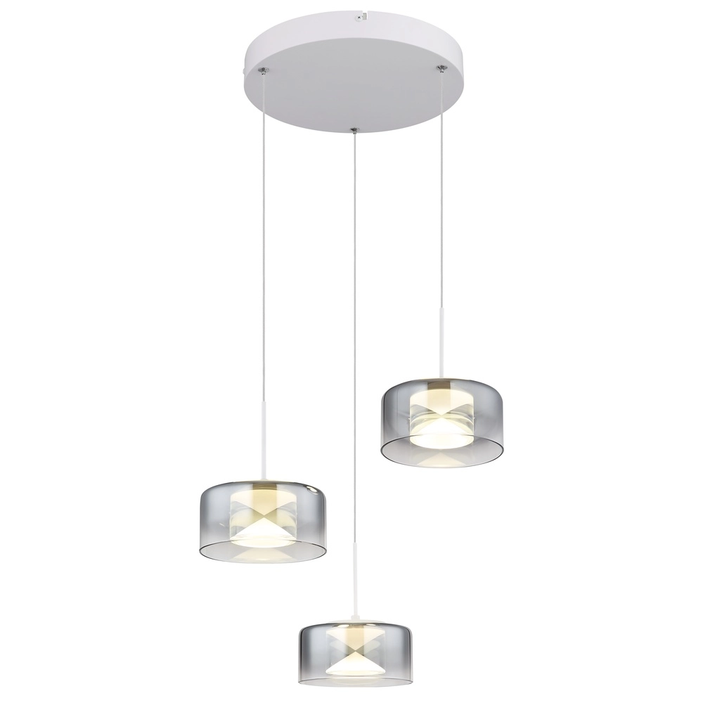 Design pendant lamp Belinda 3-light white with smoke glass