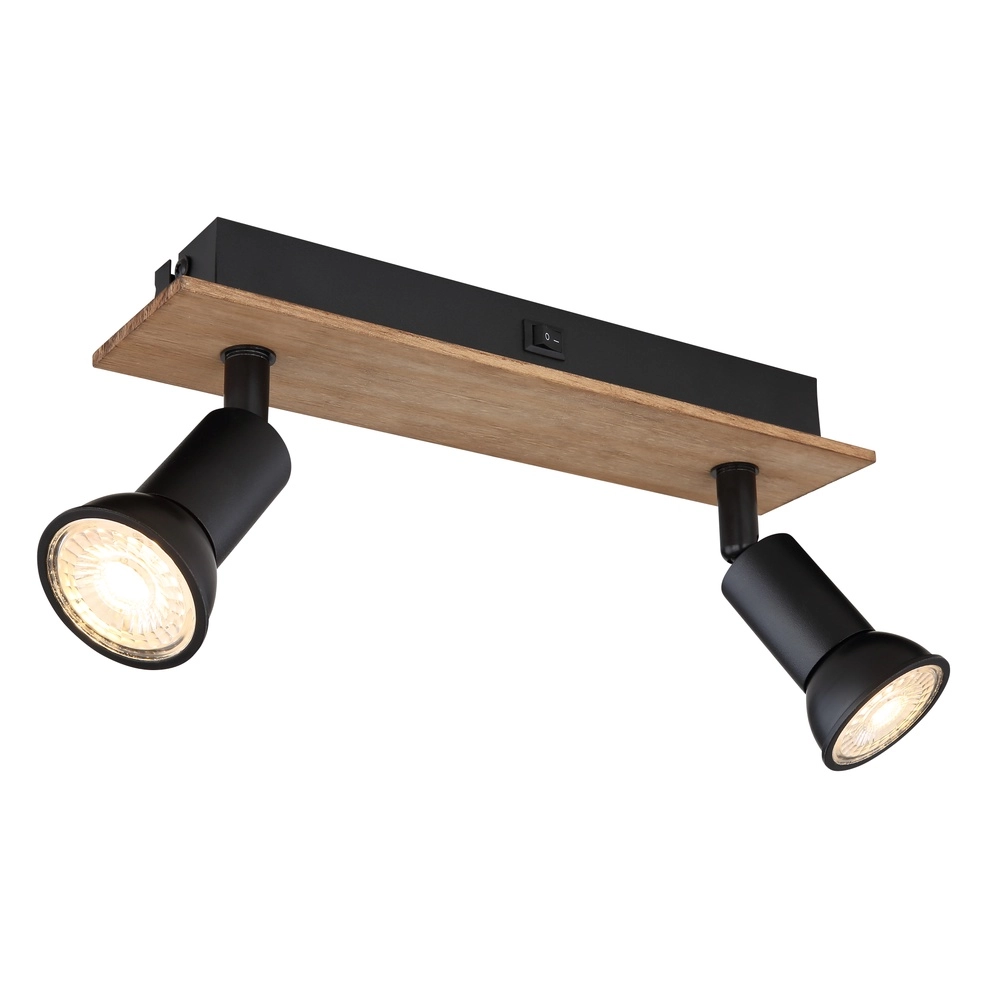 Ceiling spotlight Drew black with wood 2-lights