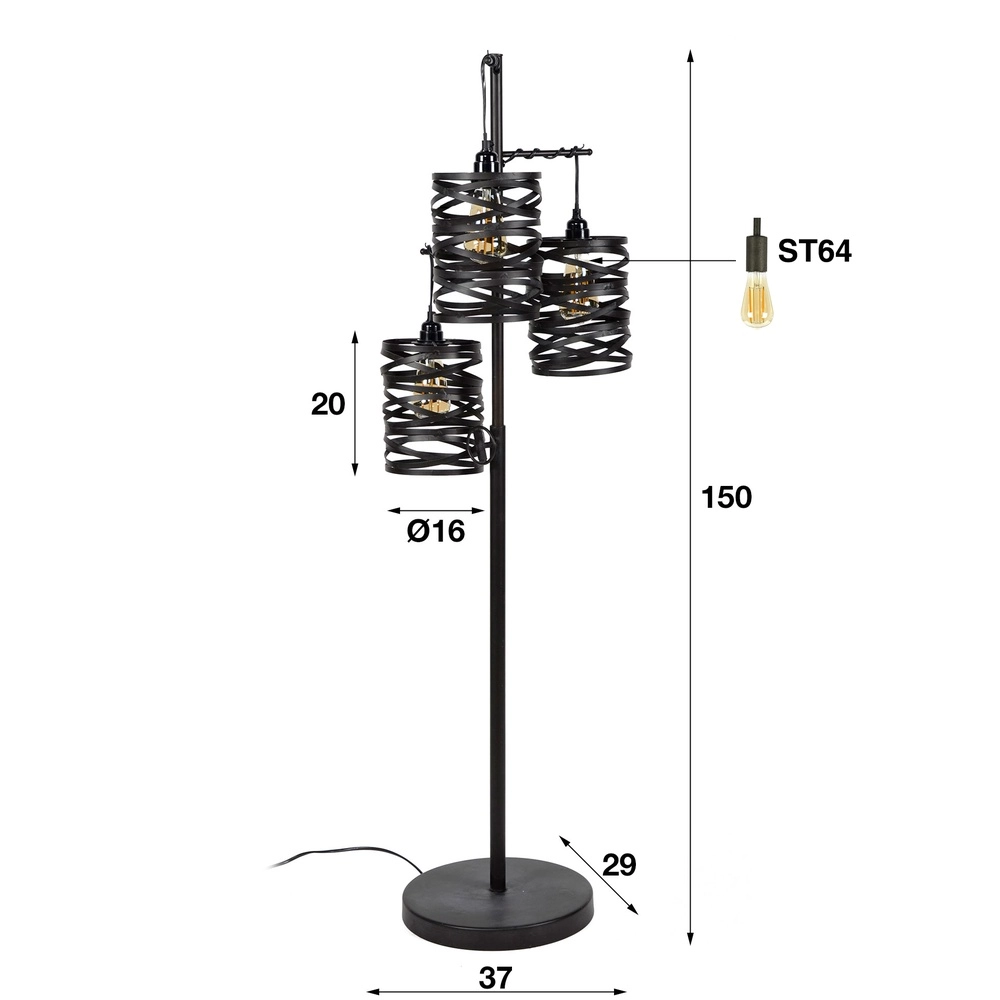 Country floor lamp Spindle 3x E27 - Slate grey Lyora 8716803513037