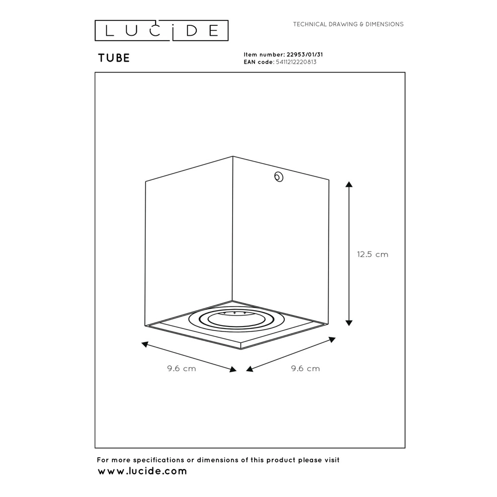 Surface-mounted ceiling spot Tube square white Lucide 5411212220813