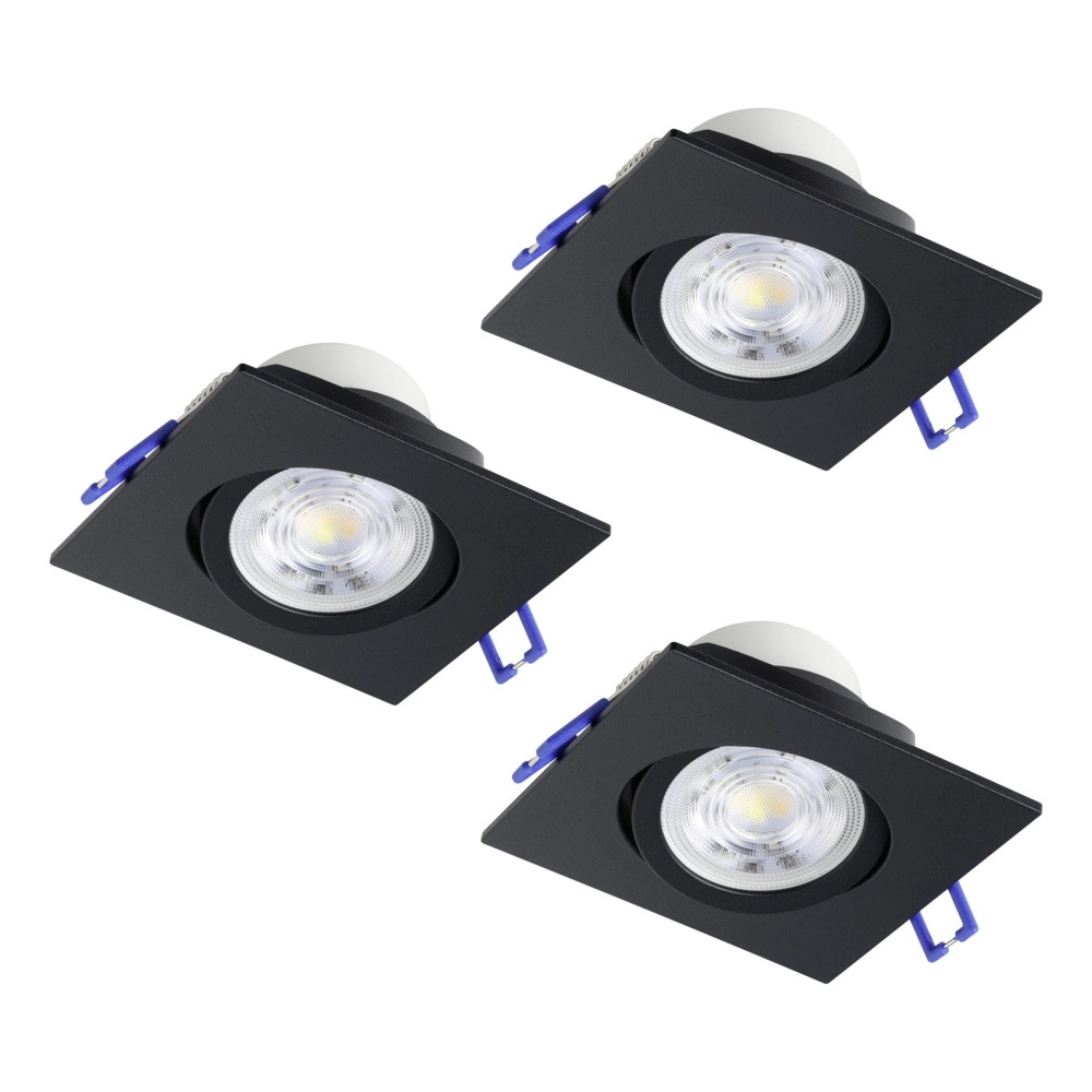 Set of 3 recessed spotlights Saliceto square black 4.8W