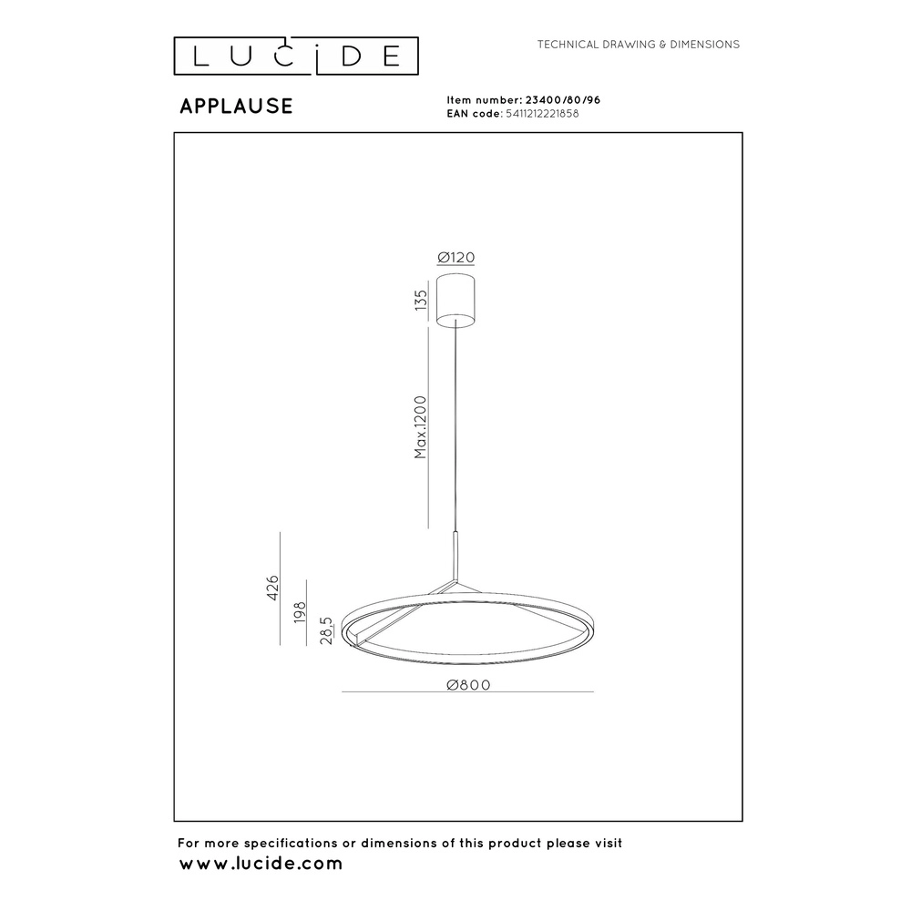 Sleek LED pendant light Applause copper - Ø 80cm Premium by Lucide 5411212221858