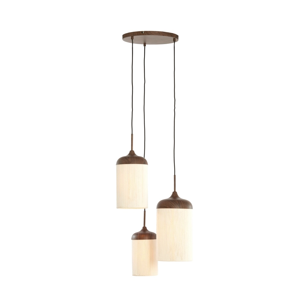 3-light pendant lamp Danialo walnut brown with rope Light & Living 8717807816711