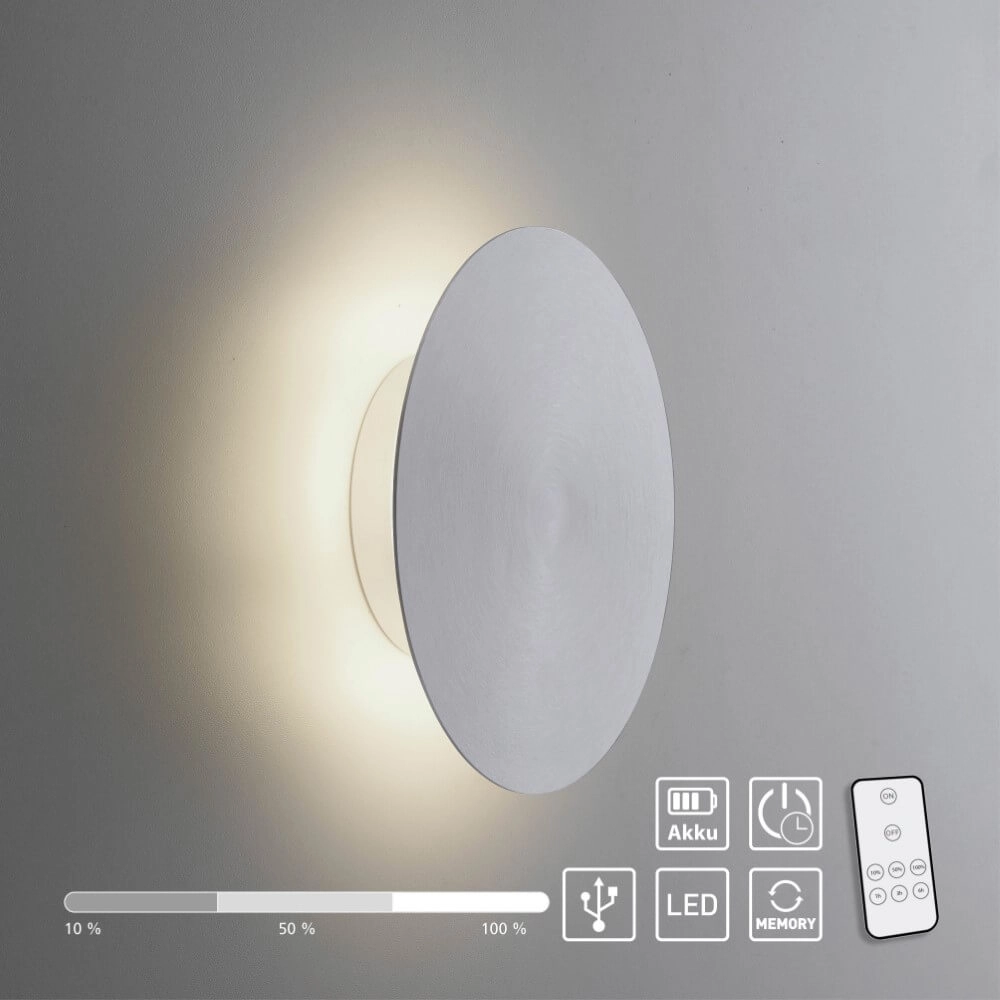 Design wall lamp Akku Puntua Ø 18cm aluminum Paul Neuhaus 4012248372500