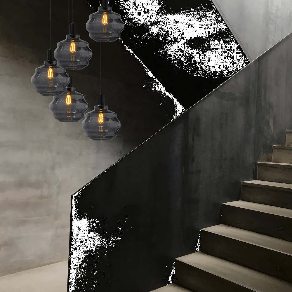 5-light loft hanging lamp - black - Porto with Ball smoke glasses - Ø 30cm Masterlight 8718121271033