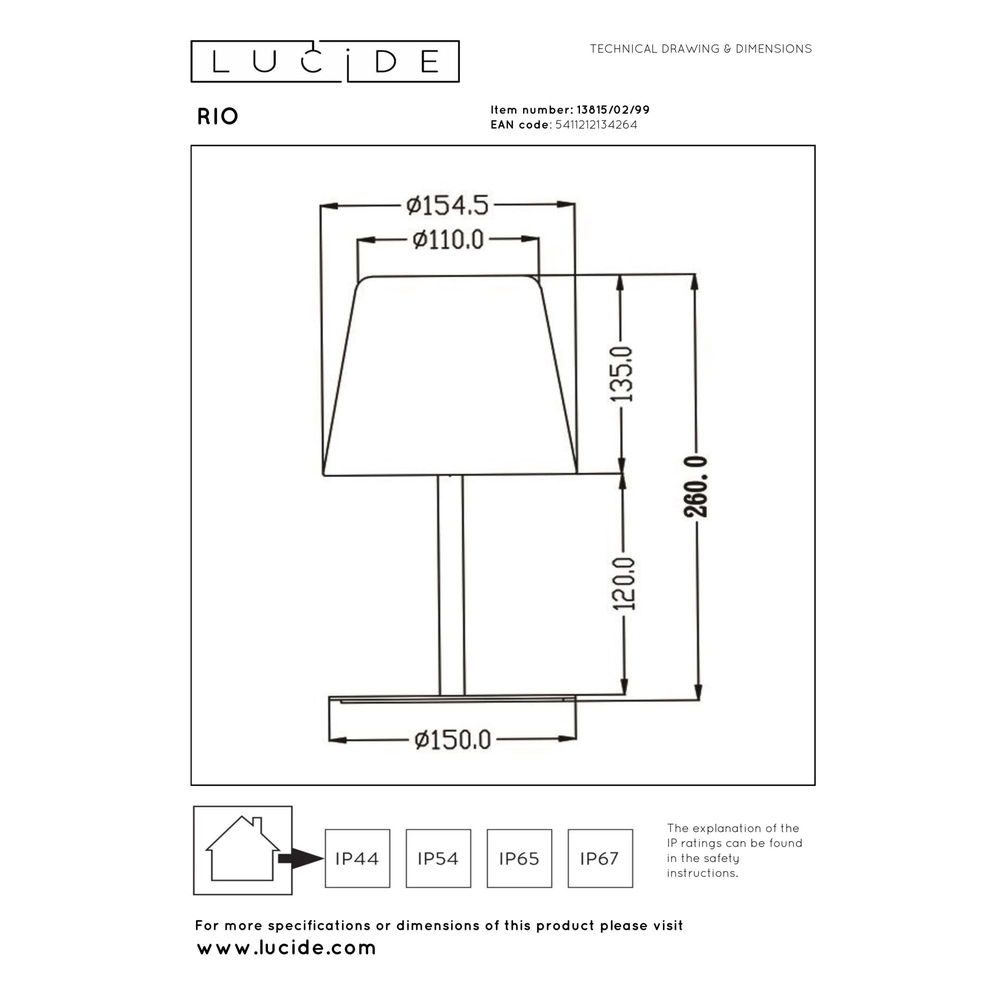 Rechargeable table lamp Rio black and white Lucide 5411212134264
