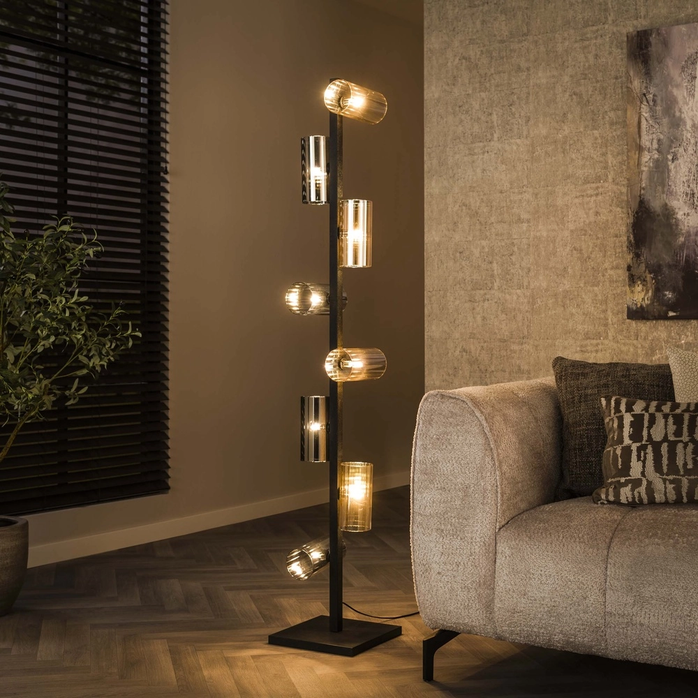 Floor lamp Cylinder with smoke and amber glass Lyora 8716803512436