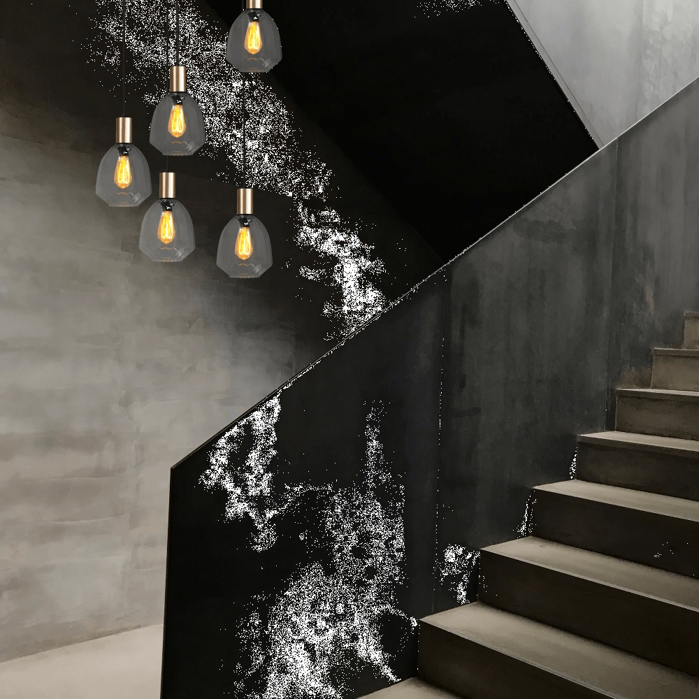 5-light loft hanging lamp - gold - Porto with Nicolette clear lenses Masterlight 8718121271163