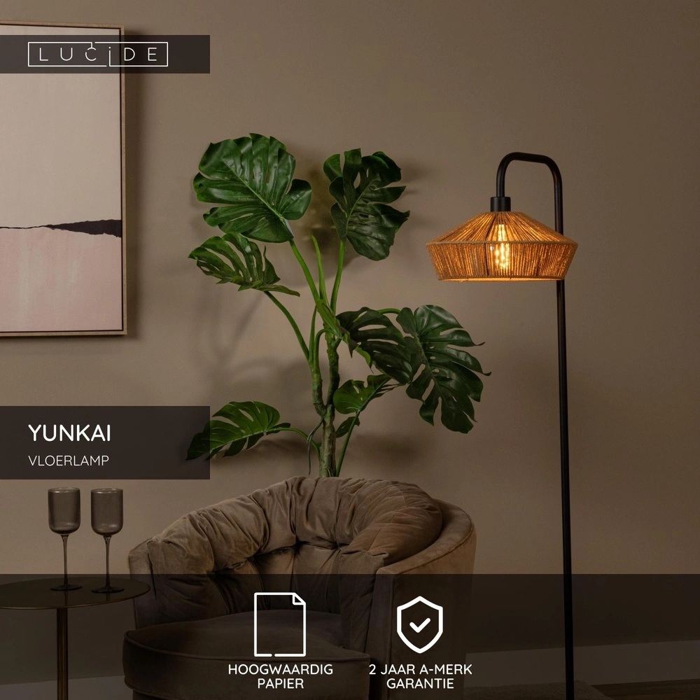 Floor lamp Yunkai black with rattan Lucide 5411212106209